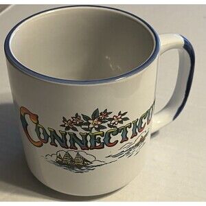Vintage Nanco Connecticut Souvenir Ceramic Mug With Nautical,Floral Design Korea